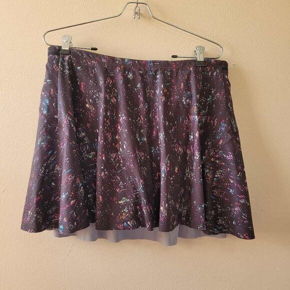 ATHLETA Match Point Printed Brown Confetti Splater UPF Skort 13.5" Size Medium